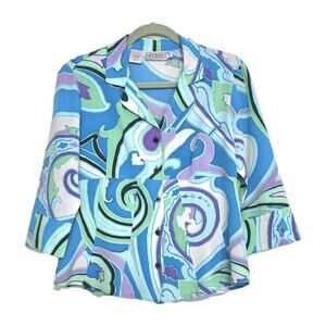 Vintage Y2K Geometric Paisley Groovy Blouse Womens 12 Festival Rave Retro Artsy